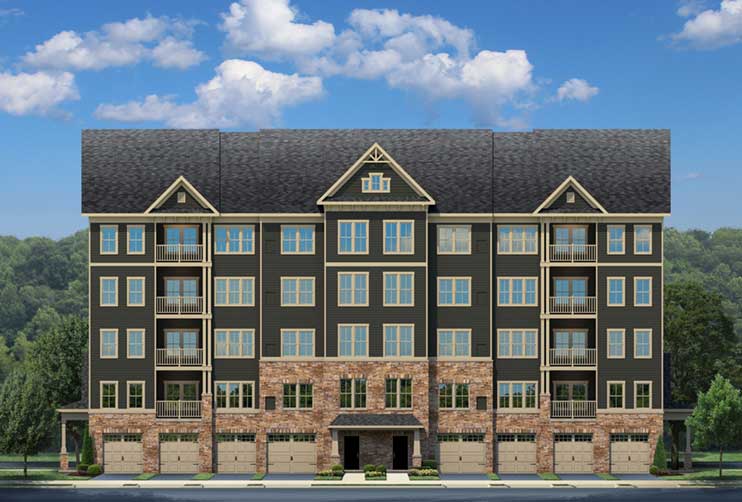 Artist rendering of grey condominium building