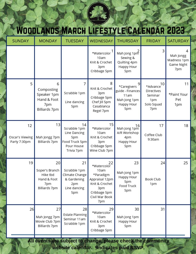 March Lifestyle Calendar